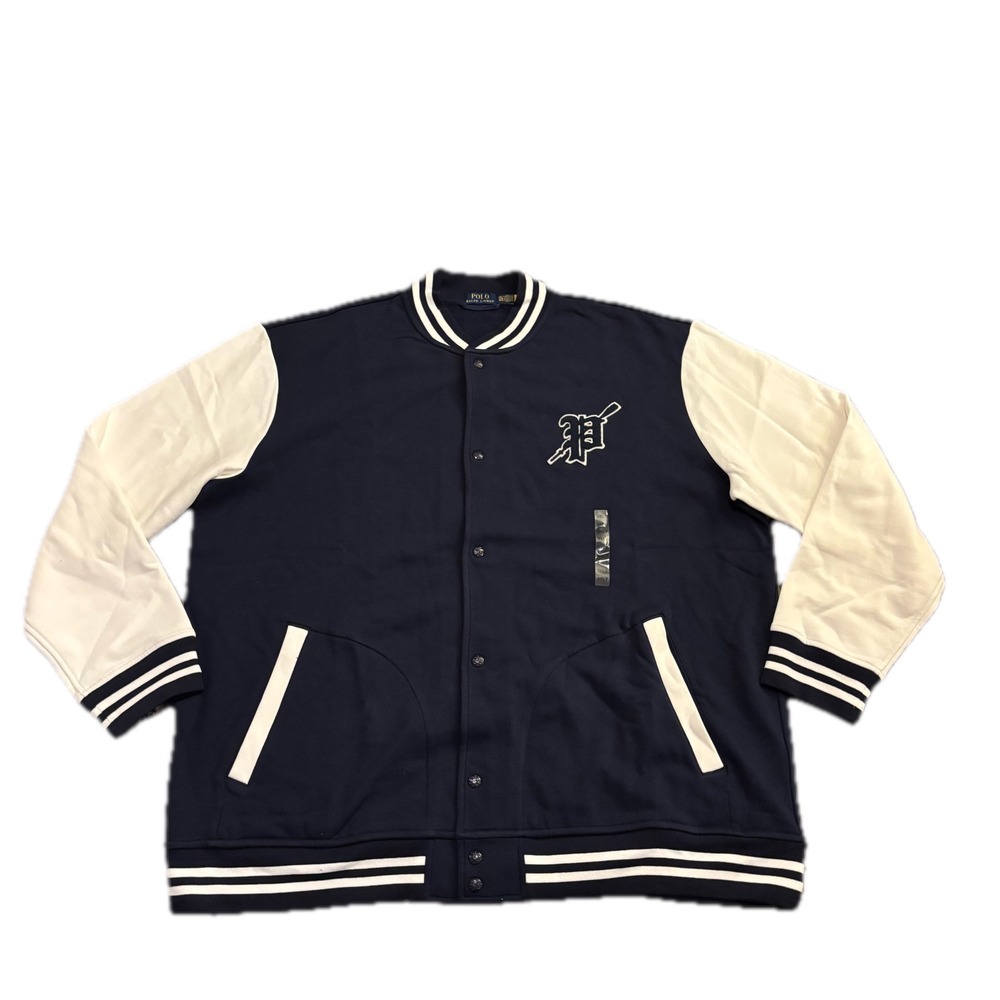 Polo Ralph Lauren Mens Big & Tall Varsity Sweatshirt Jacket Navy Blue 3XLT NEW